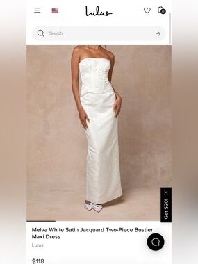 Strapless White Satin Jacquard Two-Piece Dress